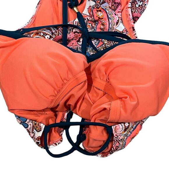 Wonderfly One Piece Halter Lace-Up Back Strappy Swimsuit Paisley Print - Picture 8 of 10